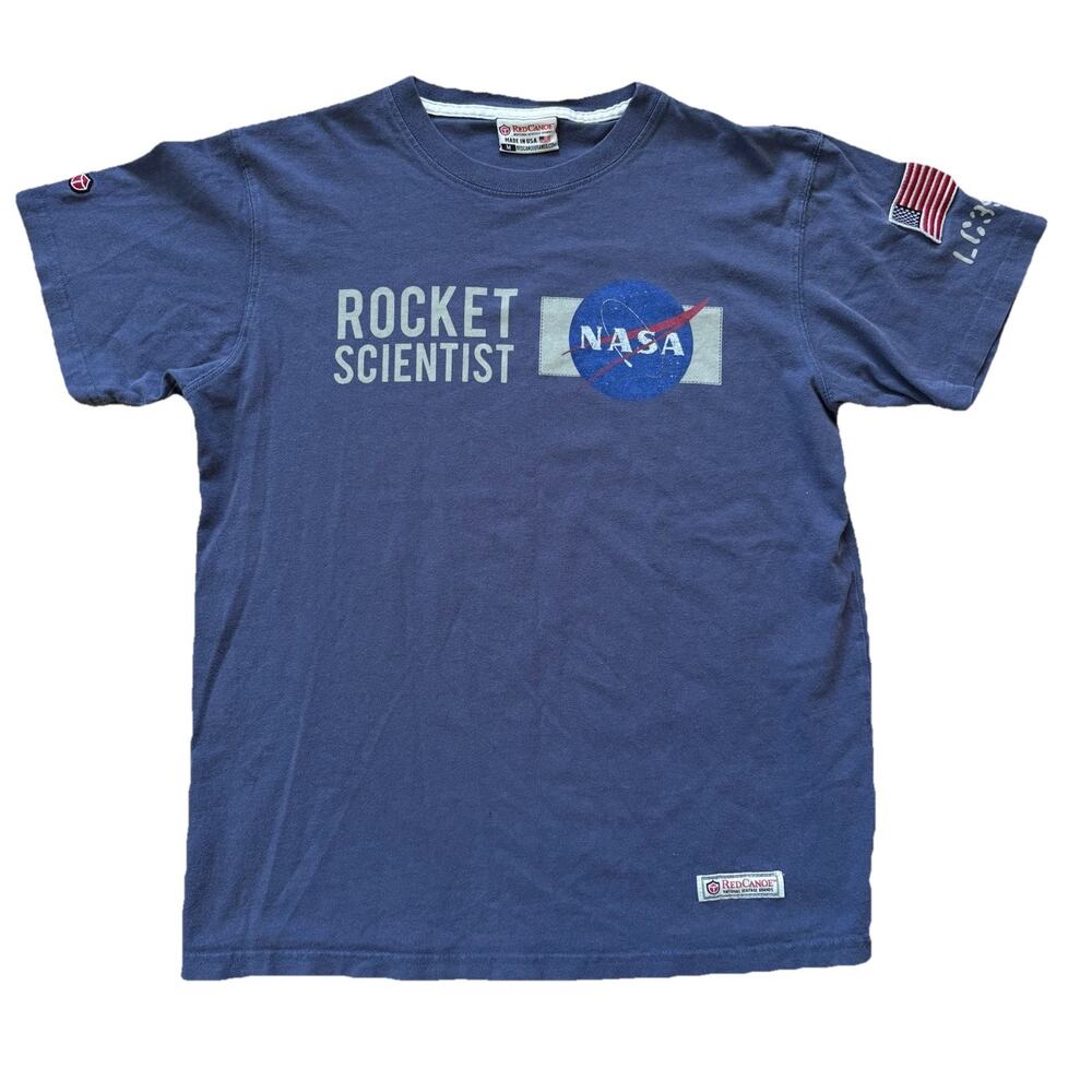 Red Canoe Vintage NASA Rocket Scientist T-Shirt - Aviation Space Blue Sz Medium